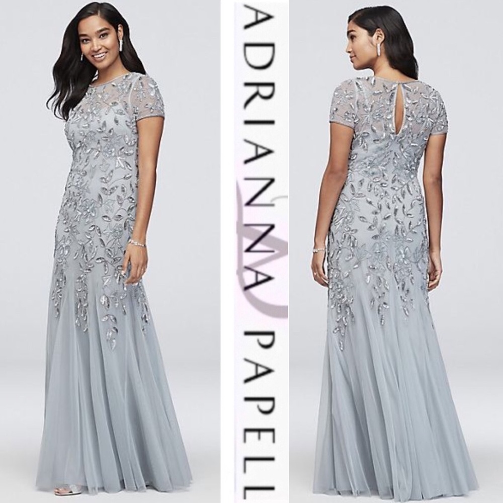 Adrianna Papell Long Beaded Godet - Picture 5 of 14